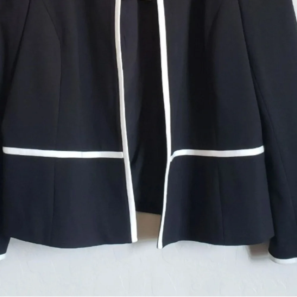 Talbots Black White Trim Open‎ Front Fabric Knit In Italy Blazer Size 14p